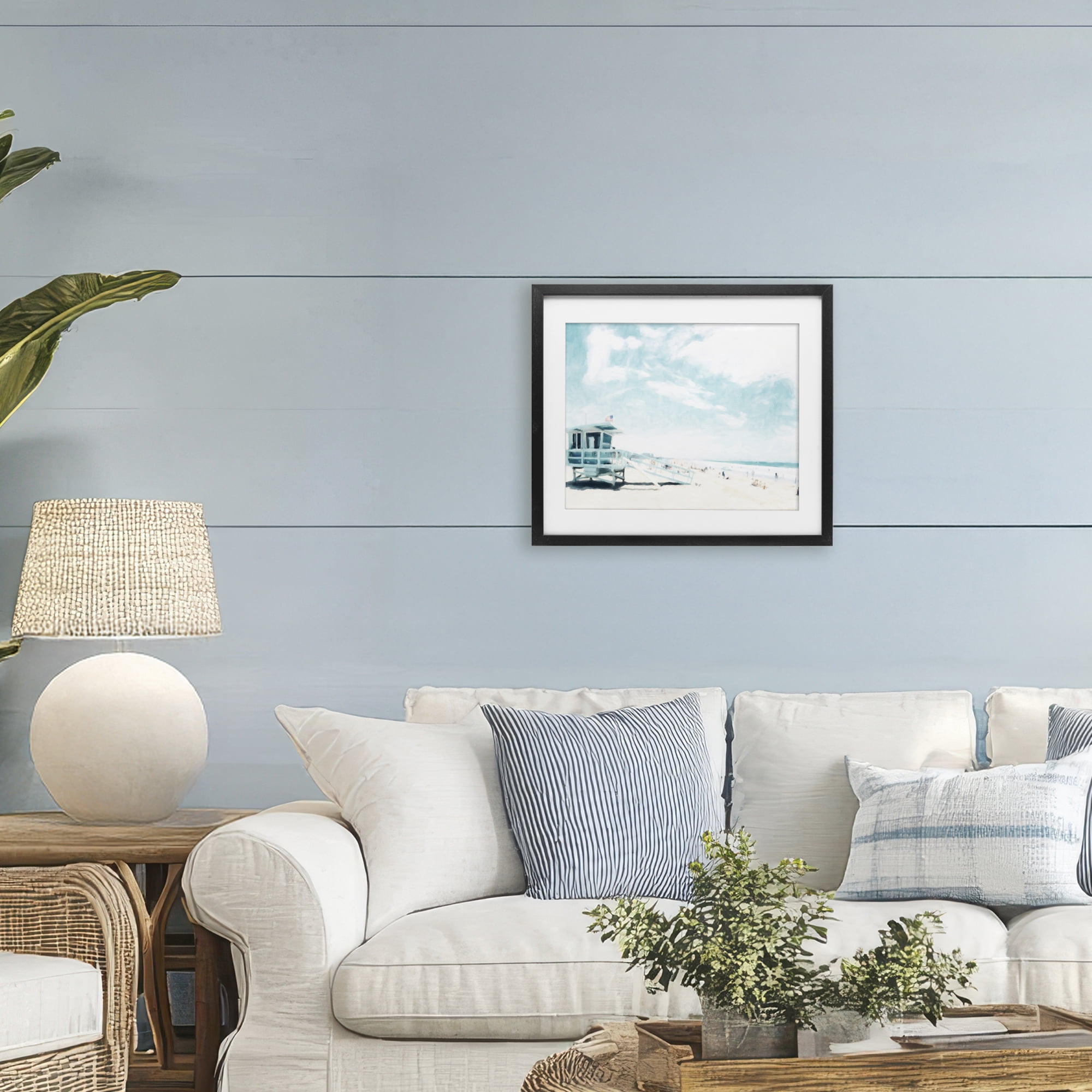 Stupell Industries Blue Beach Station Black Framed Print Under Glass, design by Kim Curinga