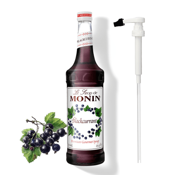 Monin Blackcurrant Premium Gourmet Syrup, 25.4 fl oz (750ml) with Absol White Pump