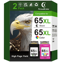65XL Ink for Compatible for HP 65 Ink Cartridge Ink 65 Black and Color for DeskJet 3772 3755 3700 Envy 5055 5000 5010 Printer (2 Pack)