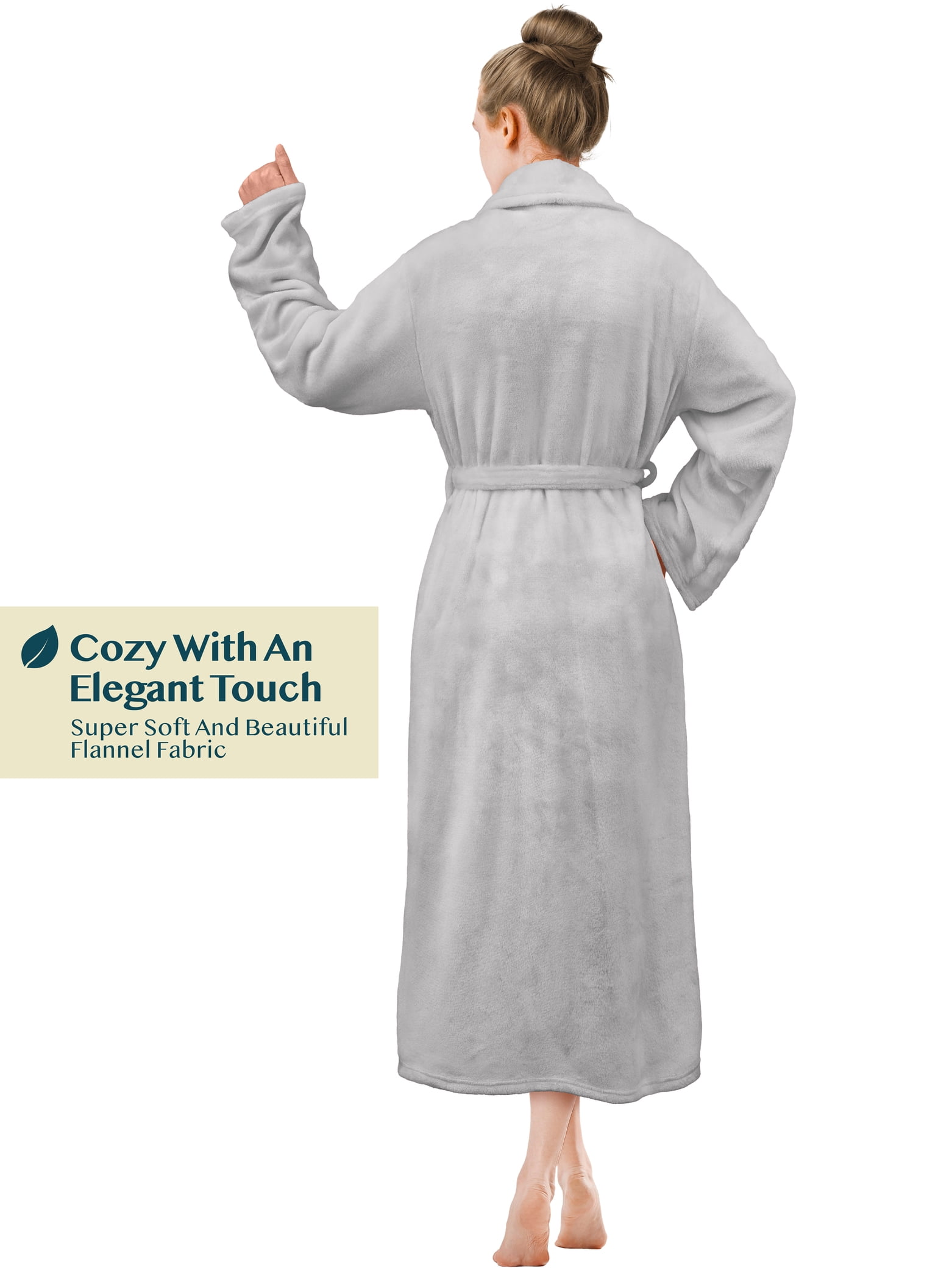 PAVILIA Light Gray Women Robe Fleece Plush Soft Fluffy Fuzzy Cozy Warm Lightweight Bathrobe Shower Spa House Long Robe for Women S M