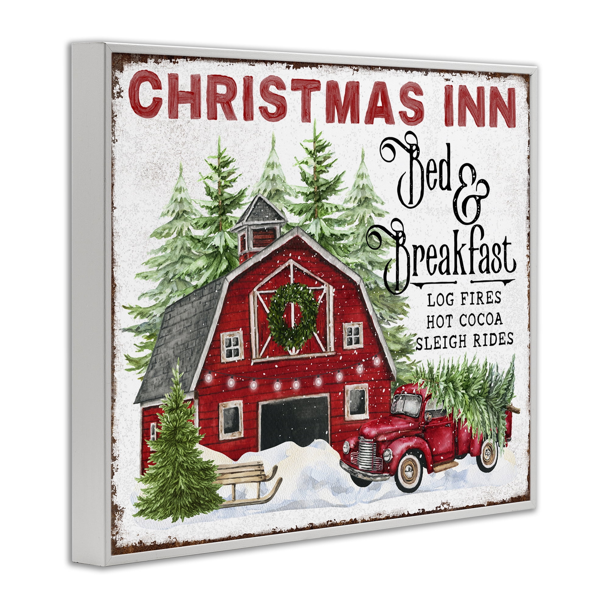 Stupell Industries Christmas Inn Shop Holiday Painting White Framed Art Prints Wall Art, 20 x 16
