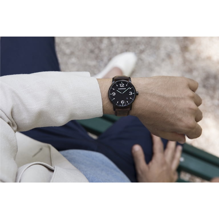 Wenger Men's 01.1741.121 Urban Metropolitan Black Dial Brown