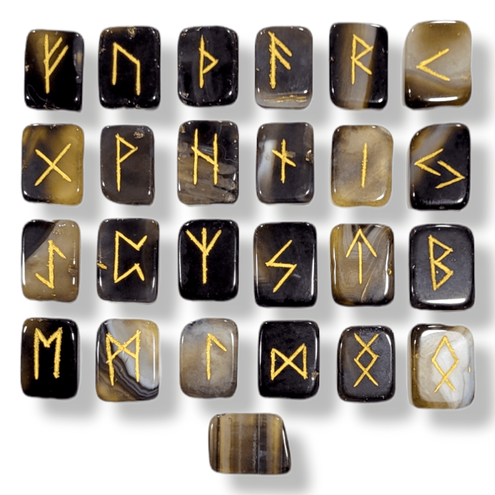 Black Onyx Runes Crystal Rune Stones Set Elder futhark Viking Gemstone