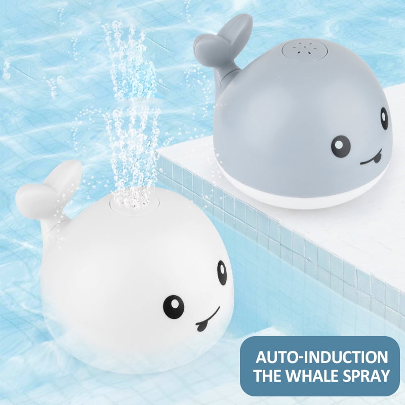 Gray Automatic Spray Water Bath Toys for Toddlers Infant Kids Boys Girls Induction Sprinkler Bathtub Toys Shower Pool Bathroom Toy Light Up Sprinkler Whale Bath Toy with LED Lights Baby Bath Toys 