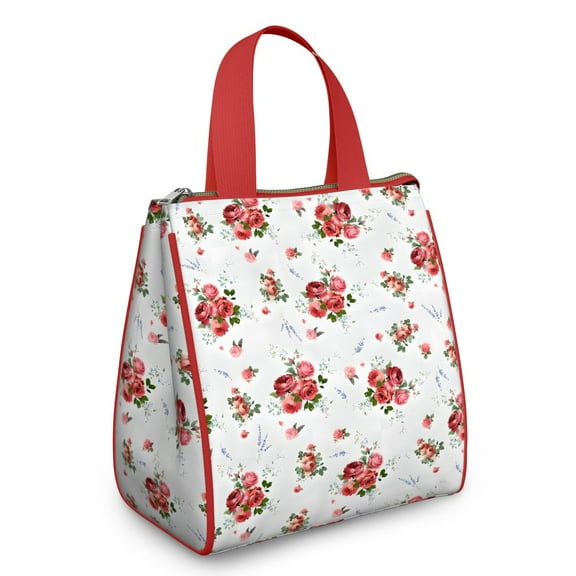 Pioneer Flower Floral Print Pattern Insulated Lunch Bag for Women & Adults,Large Portable Soft Cooler Lunch Bag,Thermal Food Storage Tote with Pearl Cotton,8.66L,8.75x5.75x9.5 Inch