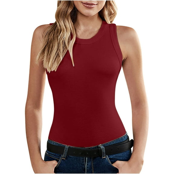 Timegard Tank Tops for Women Ribbed Knit Sleeveless Tight Shirts Crew Neck Going out Top Slim Fitted
