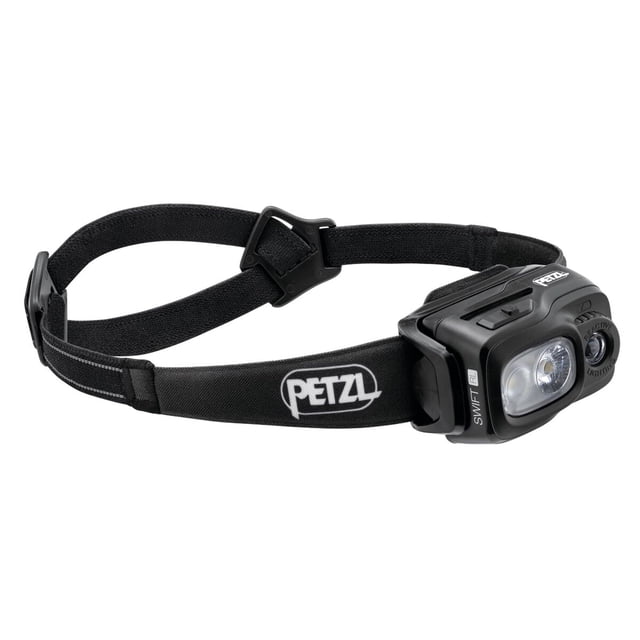Linterna frontal PETZL Swift RL negra de 1100 lúmenes con iluminación reactiva