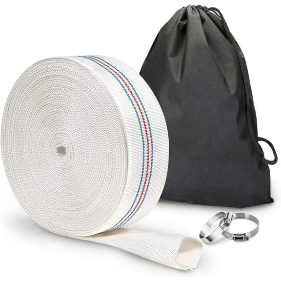 CSPP 2.50 in x 65 ft Backwash Discharge Hose Heavy Duty Reinforced, PVC Lay-Flat Fire Hose (White) with Dual Clamps, for Swimming Pool Pipe, Pump, Water Transfer, Garden Irrigation