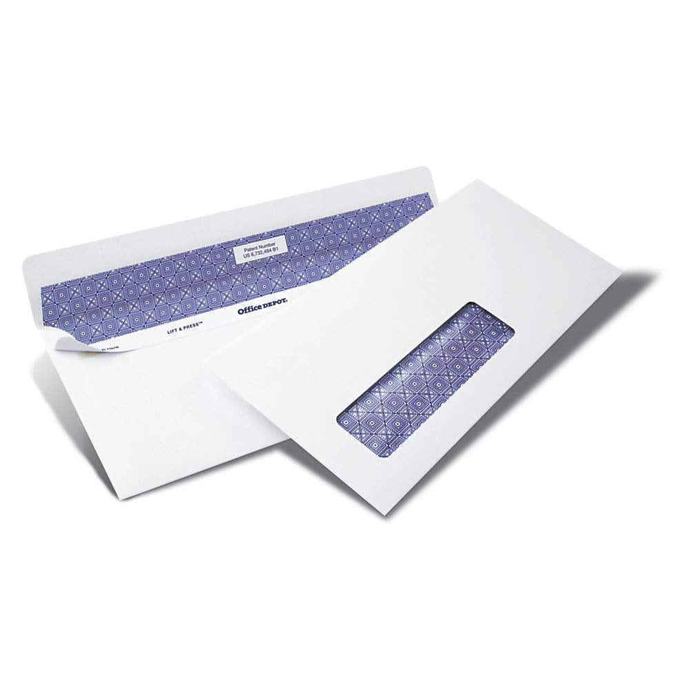 Office Depot 100% Recycled Lift  Press(TM) Window Envelopes, #10 (4 1/8in. x 9 1/2in.), White, Pack Of 250, 76172