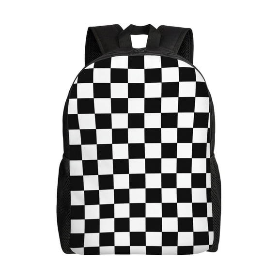 Black White Checkerboard Backpack Full Front Print Travel Laptop Bag for Men and Women