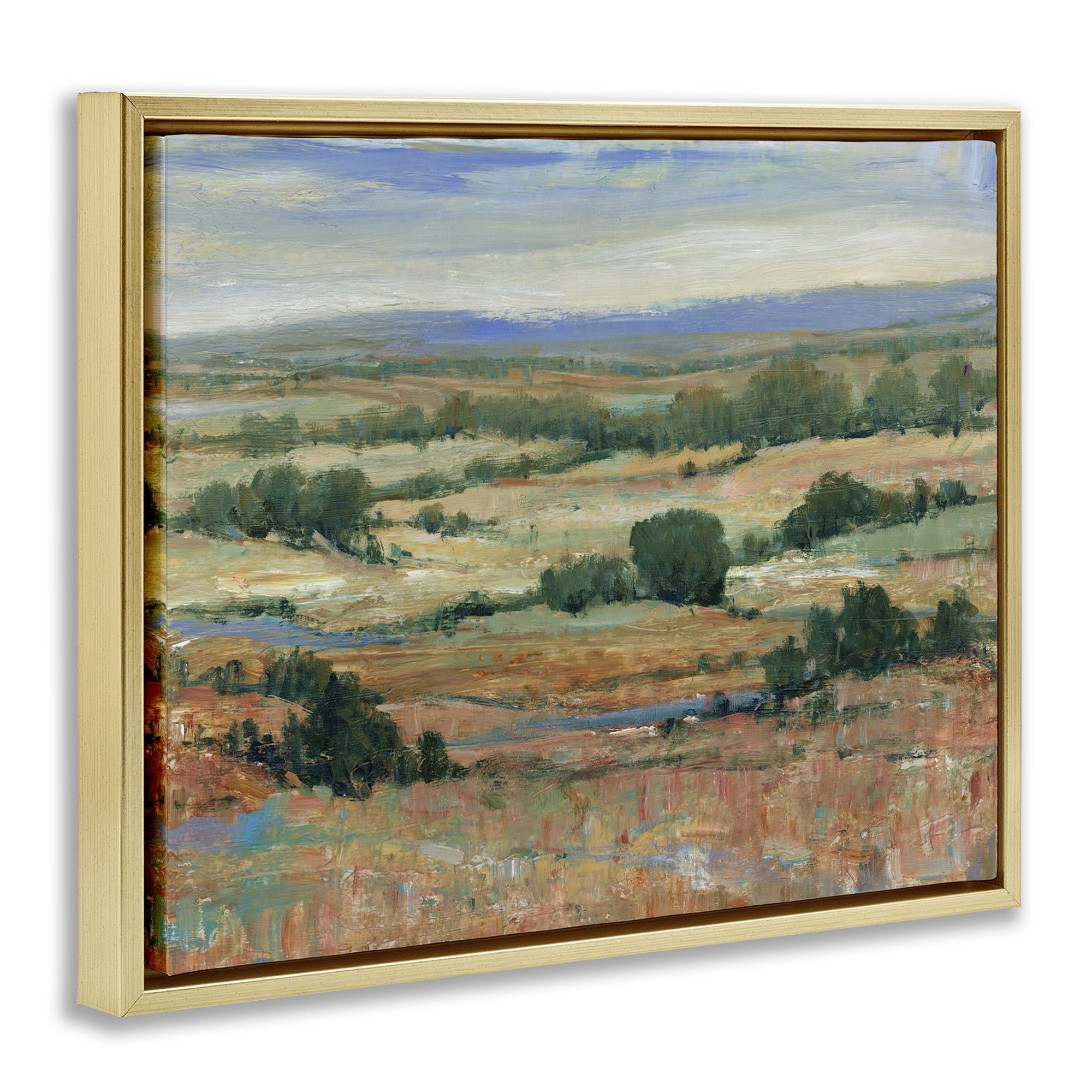 Stupell Industries Traditional Farmland Landscape Landscape & Nature Painting Gold Floater Framed Canvas Art Print Wall Art, 21 x 17
