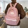thumbnail image 4 of Corduroy Backpack, Polka Dot School Backpack with Bowknot, Lace Trim Schoolbag for Travel Shopping Outdoor, Pink, 4 of 9