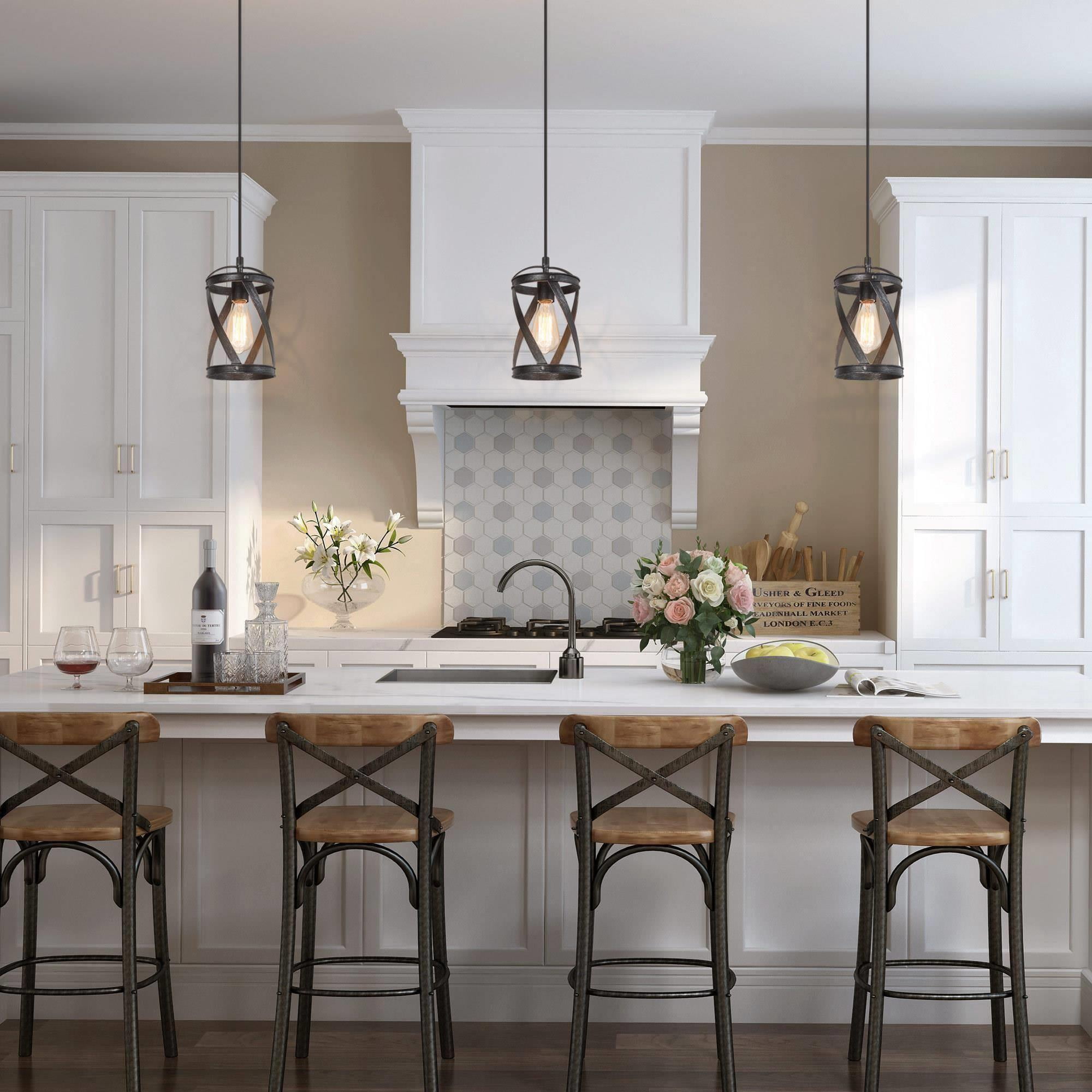 LNC 1-Light Black and Silver Lantern LED Mini Pendant for Kitchen Island