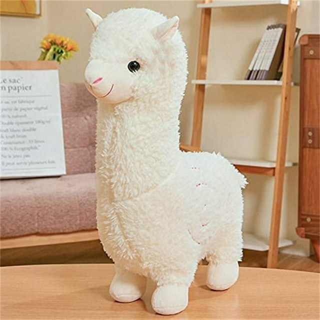 Muñeco de alpaca de peluche de alpaca blanca pura, muñeco de alpaca suave como la nieve Rojo Verde