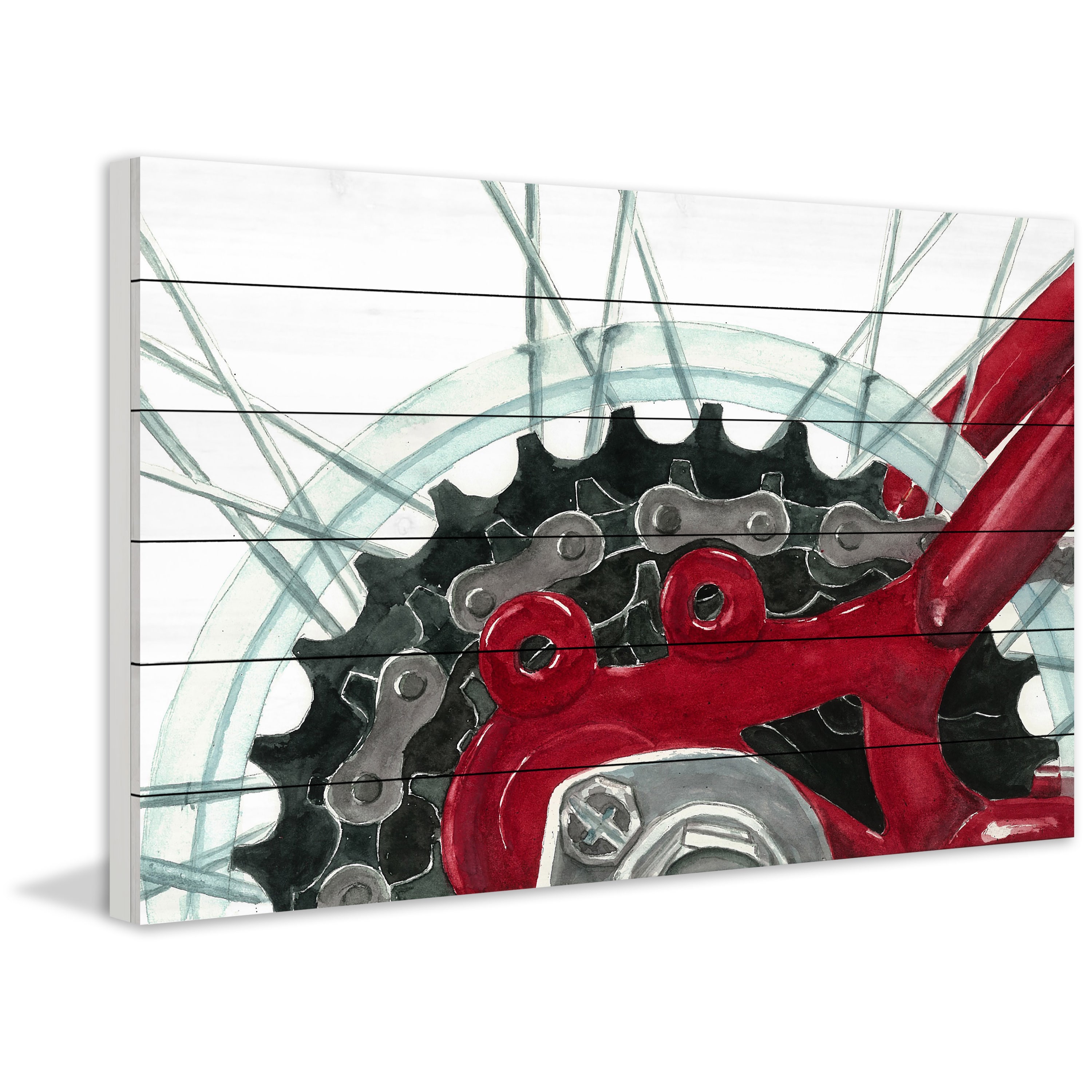 "18 Gears" Painting Print on White Wood