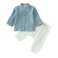 thumbnail image 1 of Toddler Boys Girls Long Sleeve Solid Tops Button Up T Shirt Pants Outfits, 1 of 5