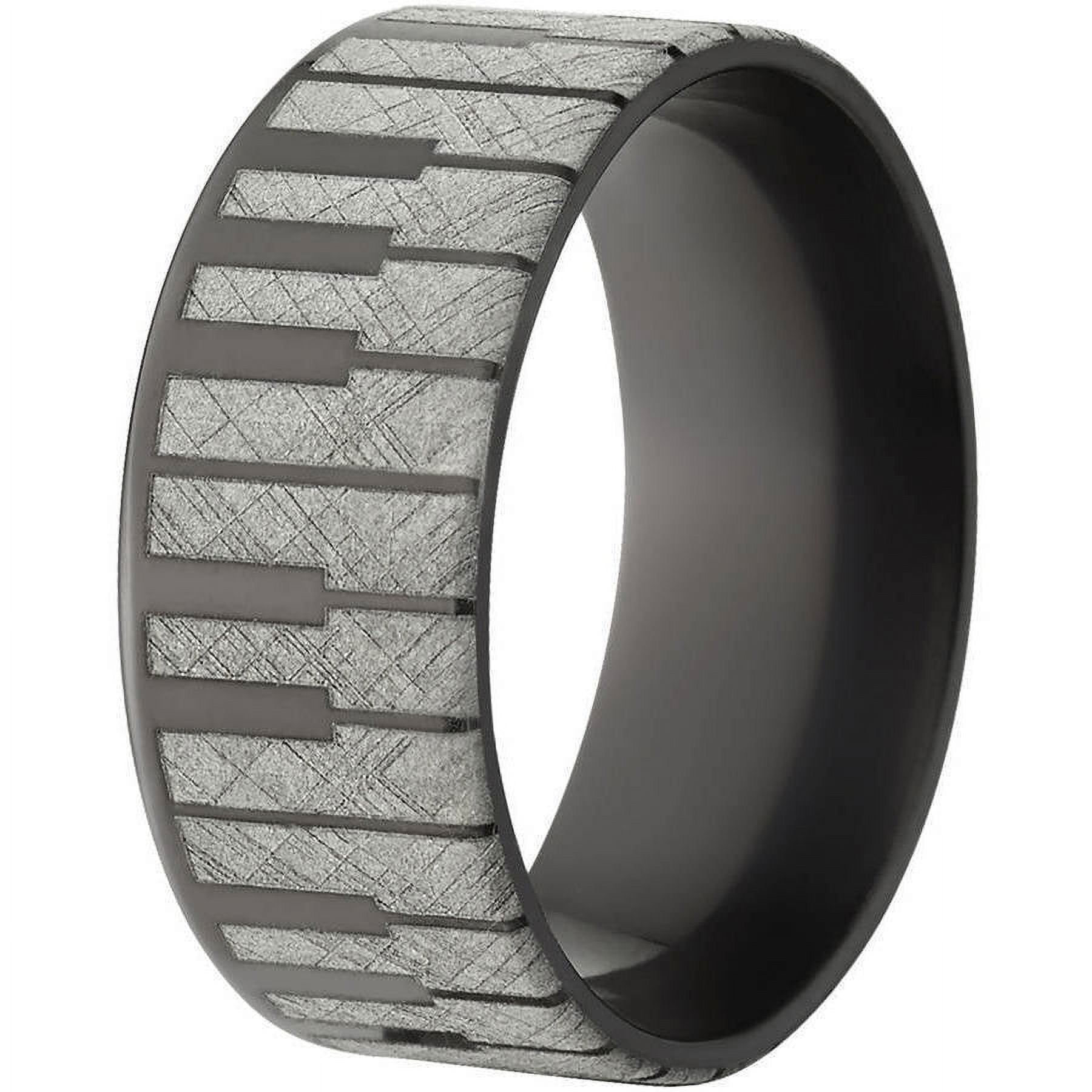 Men's 10mm Flat Black Zirconium Ring with Lasered Piano Key Design
