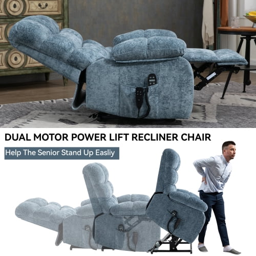 Dual Motor Power Lift Recliner Chair with Heat & Massage - 350LB Heavy Duty Chenille Recliner, Infinite Position Electric Lift Chair, Gifts for Elderly/Mothers/Fathers, Blue