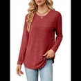 thumbnail image 1 of Blusas de Larga con Cuello Redondo para Mujer, Blusas Holgadas con Botones para Otoño e Invierno 2025. Rojo L, 1 of 10