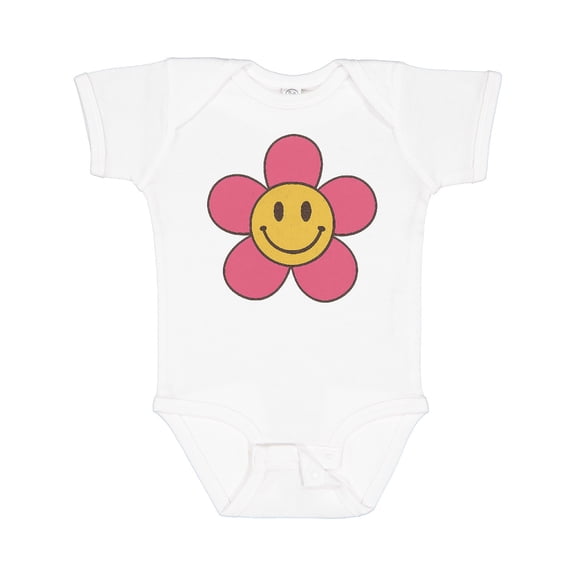 Inktastic Smiley Face Flower Cute Pink and Yellow Boys or Girls Baby Bodysuit