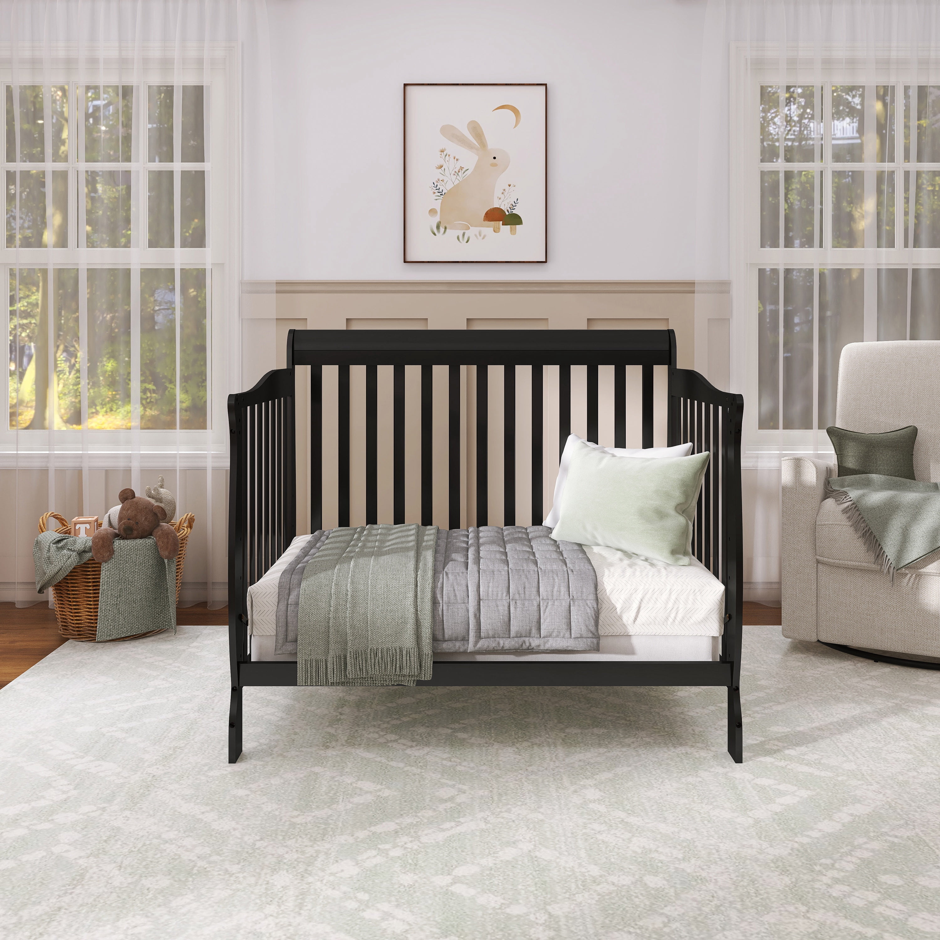 Nursery Bundle, Dream On Me Ashton 5 in 1 Convertible in Black and Crib & Toddler Mattress Bundle