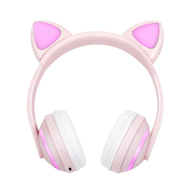 Niños portátiles LED que brillan intensamente auriculares auriculares de del oído de gato Rosado