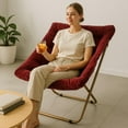 thumbnail image 4 of PRZL Square Saucer Chair for Adults, Oversized Folding Cozy Lazy Chair with Metal Frame for Bedroom, Living Room, Dorm Room, Apartment (Burgundy), 4 of 17