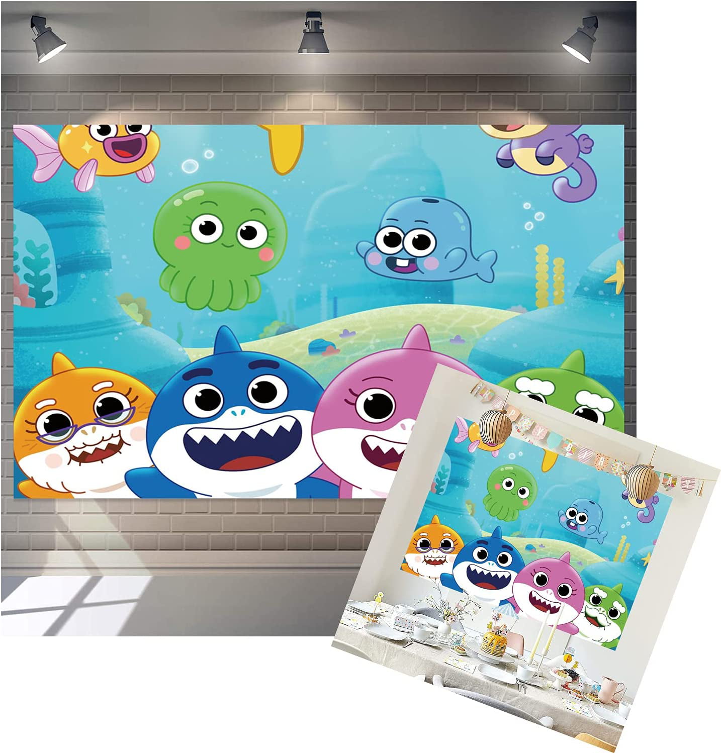 AOSTO 5x3ft Backdrop for Birthday Party Under The Water Shark Family Banner Photography Backdrops Birthday Gift W-3335 