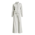 thumbnail image 4 of Likimi 2 Piece Outfits Women Weatsuits Button Down Long Sleeve Solid Color Stand Collar Sweatshirt With Sweatpants Loose Fit Fashionable Tracksuit Size Xl, 4 of 4