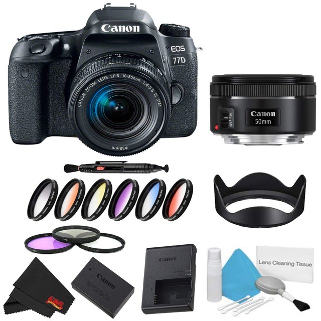 Canon EOS 77D Appareil Photo Reflex Numérique avec Objectif 18-55mm Ensemble avec Kit de Filtres 9 Pcs + Objectif 50mm (Modèle Intl)