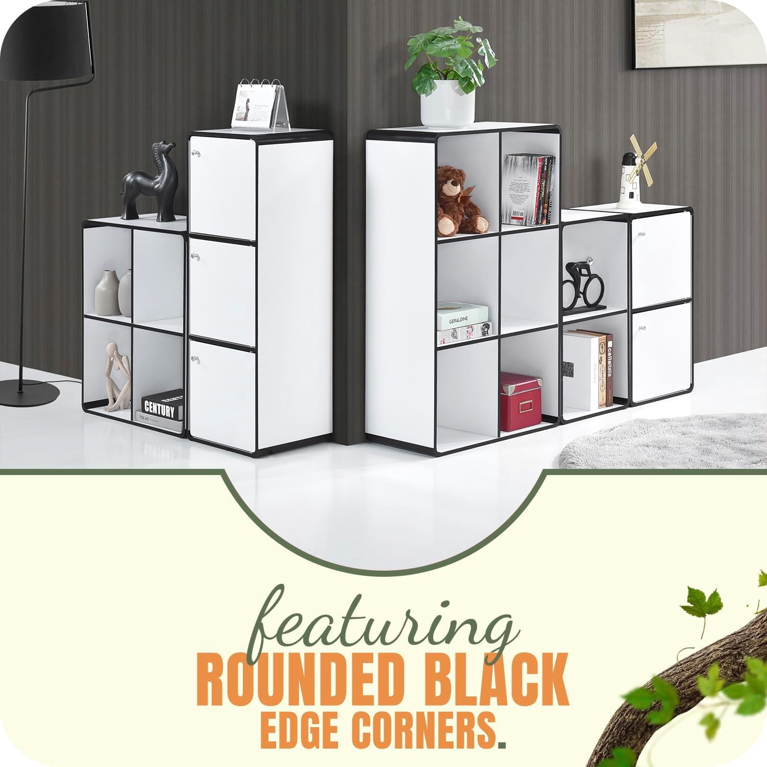 Dothan Wood 2-Cubed Closed Bookcase - Storage Shelf Organizer Bookshelf (White)