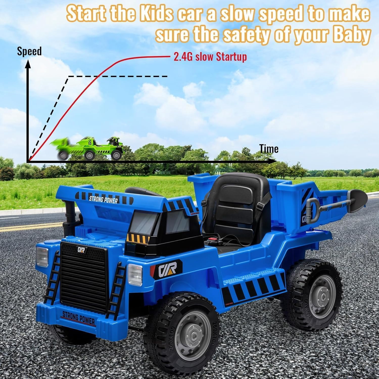 M optimized 12V Kids Electric Ride On Dump Truck Ride On Car Construction Vehicles with Remote Control, Electric Dump Bed and Extra Shovel, Music Player, for 3-8 Year Old Kids