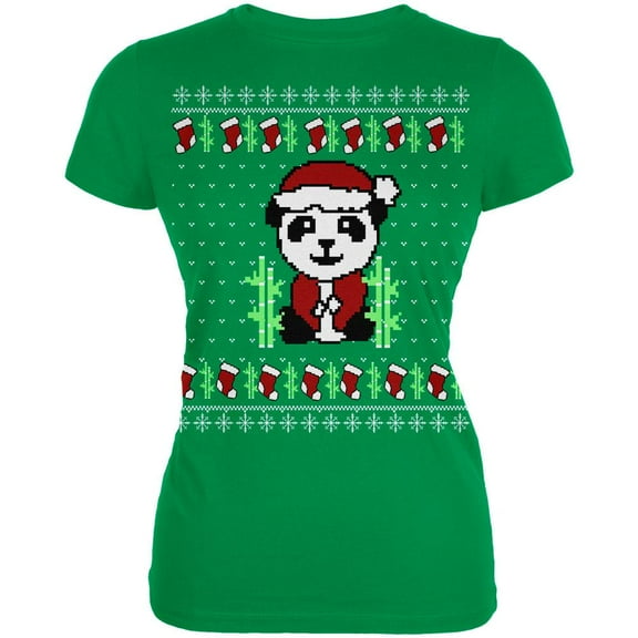 Old Glory Juniors Ugly Christmas Sweater Panda Short Sleeve T Shirt