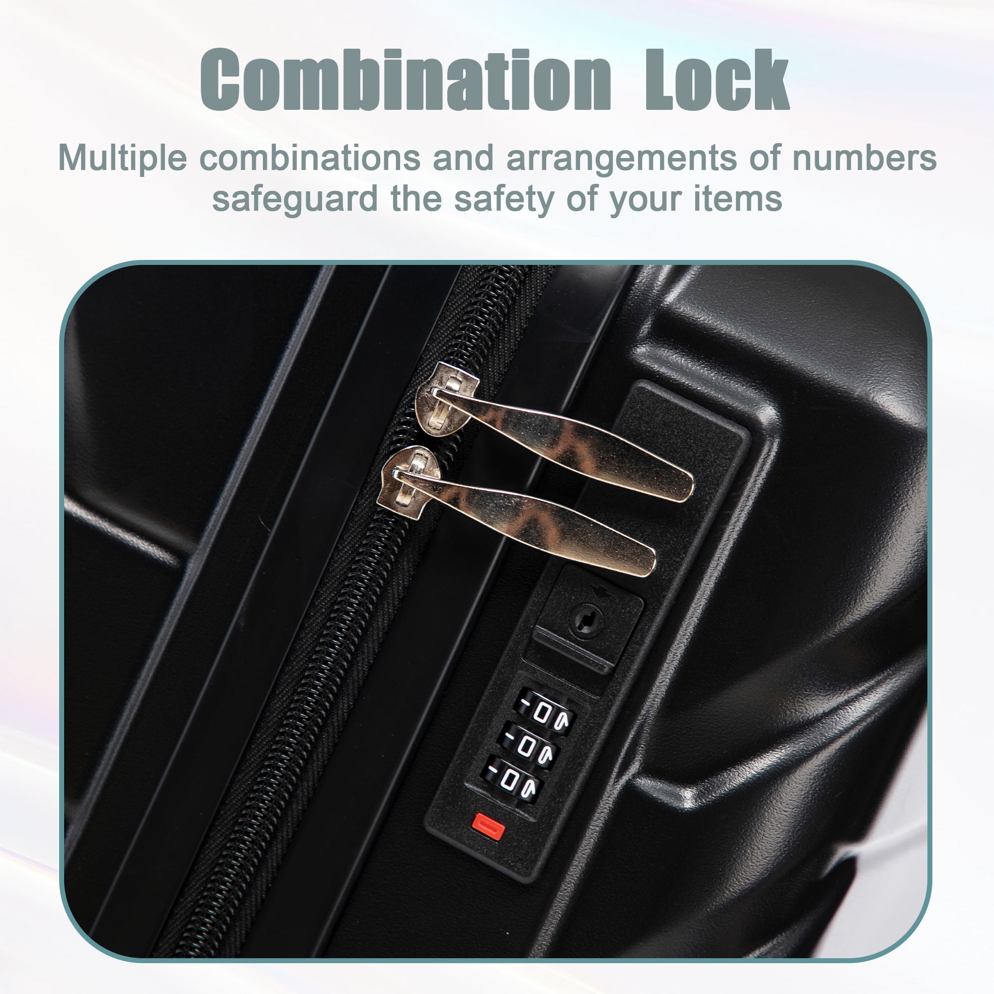 Alvantor 2 Pcs Luggage Set with Combination Lock, 20" ABS Spinner Suitcase & 14" Cosmetic Case, Black