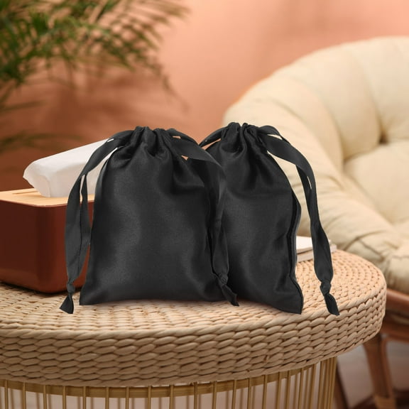 WINOMO Drawstring Bags Wedding Favor Bags Imitated Silk Fabric Black 10Set