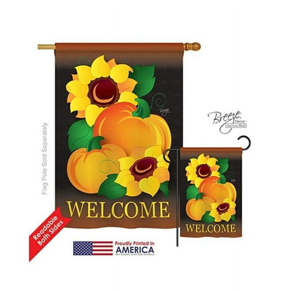 Breeze Decor 13029 Harvest & Autumn Welcome Pumpkin 2-Sided Vertical Impression House Flag - 28 x 40 in.