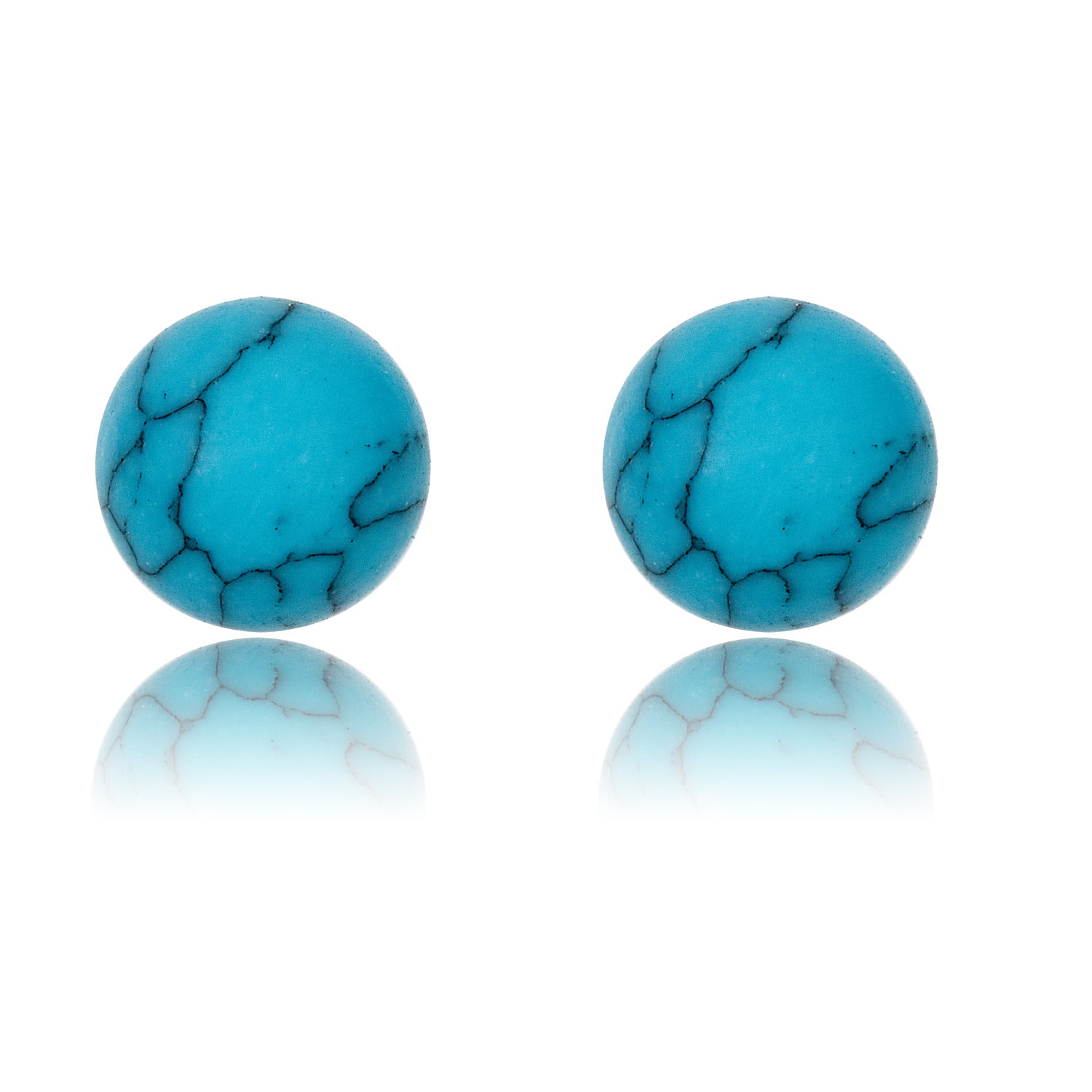 925 Sterling Silver Synthetic Turquoise Ball Stud Earrings