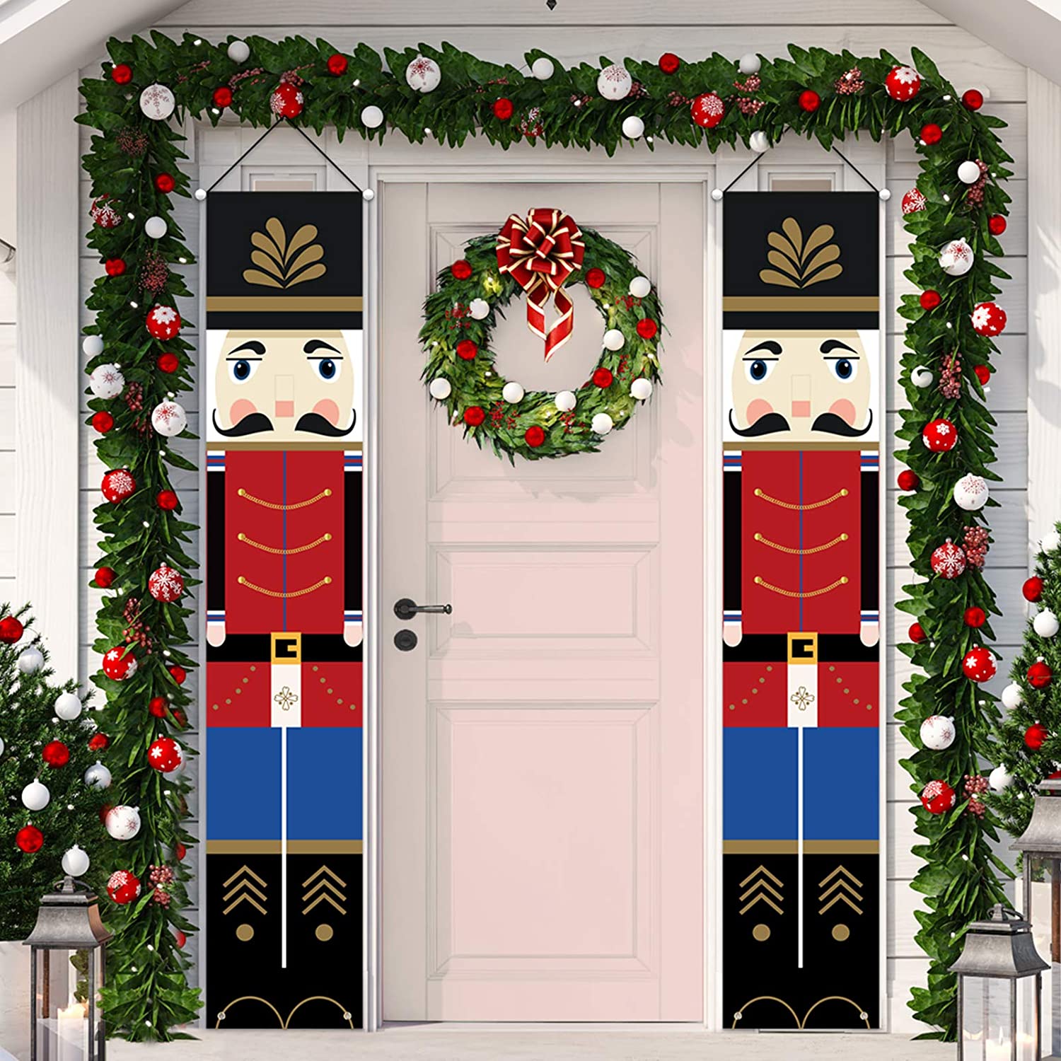 A Christmas Nutcracker Banner Decorations Outdoor Soldier Model Banners Christmas Porch Sign New Year Outdoor Indoor Christmas Decorations Hanging Banner for Home Yard Wall Front Door Garden Party Ornament