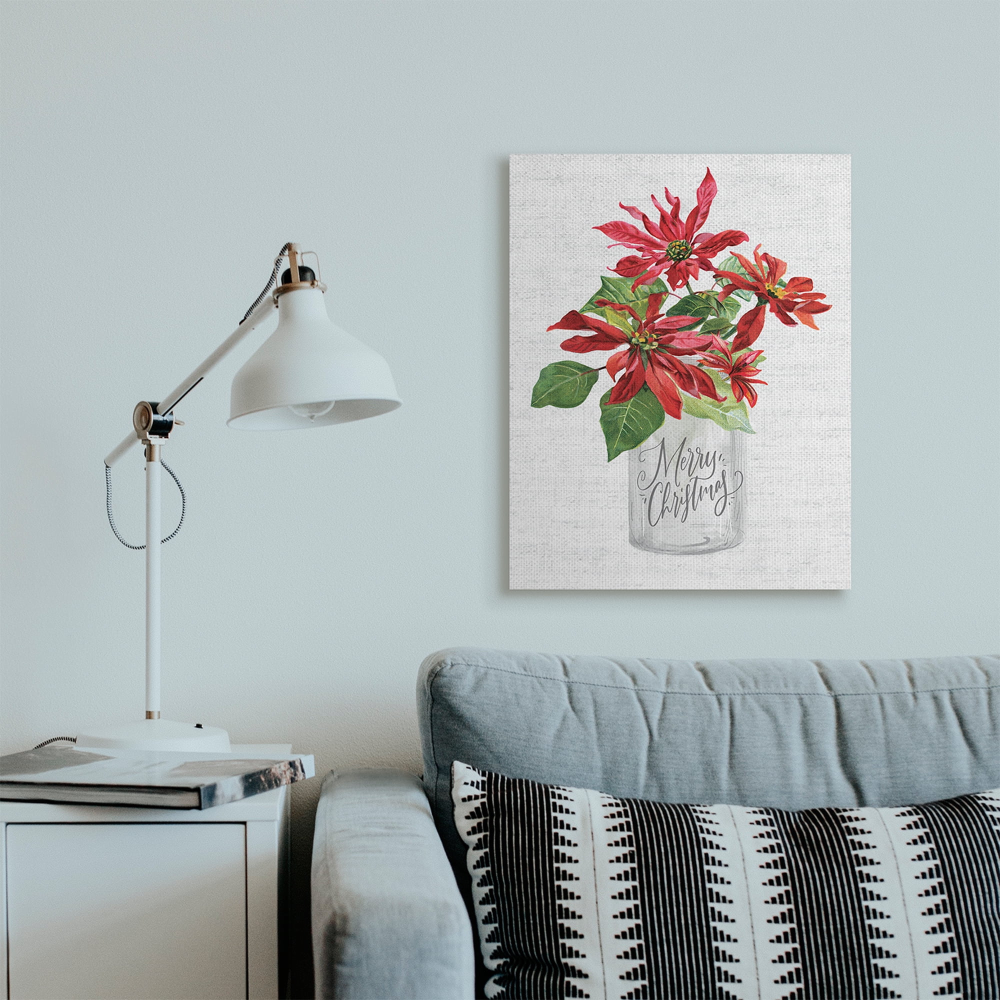 Stupell Industries Merry Christmas Phrase Country Poinsettia Bouquet Holiday Painting Gallery Wrapped Canvas Art Print Wall Art, 24 x 30
