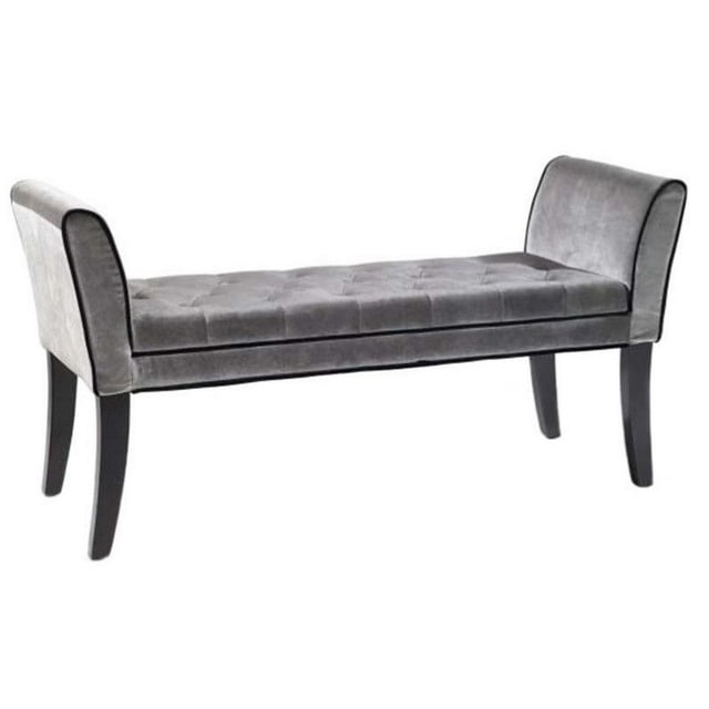Armen Living Chatham Tufted Velvet Living Room Bench in Gray