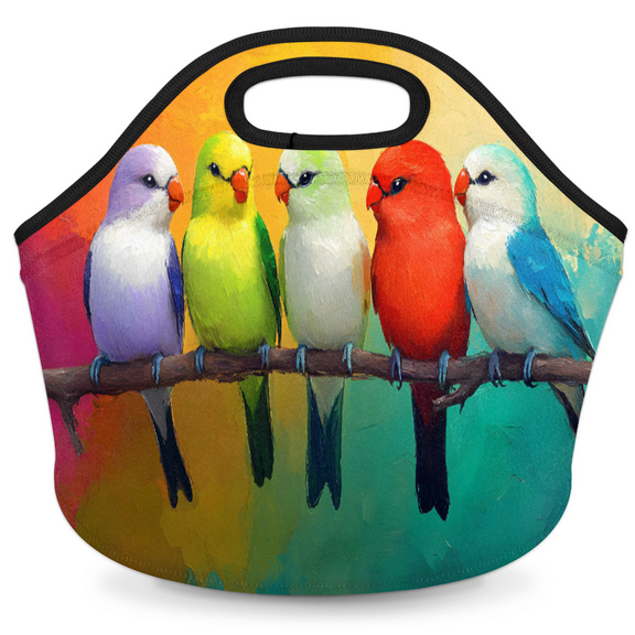 Herdesigns Birds Insulated Lunch Bag Neoprene Lunch Box for Women Men Soft Cooler Bag Animal Washable Lunch Tote for Work Outdoor Picnic