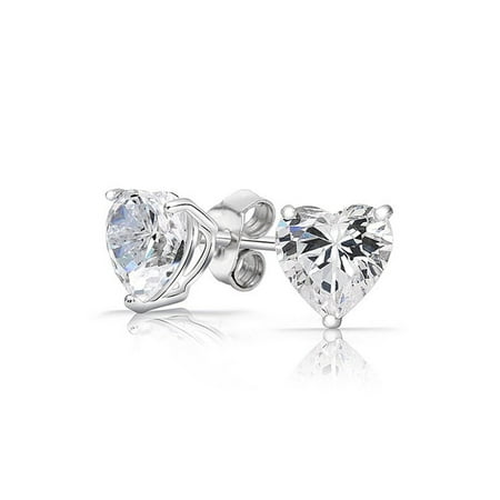 iParis 925 Sterling Silver 2 Ct Heart Shape White Sapphire Stud Earrings