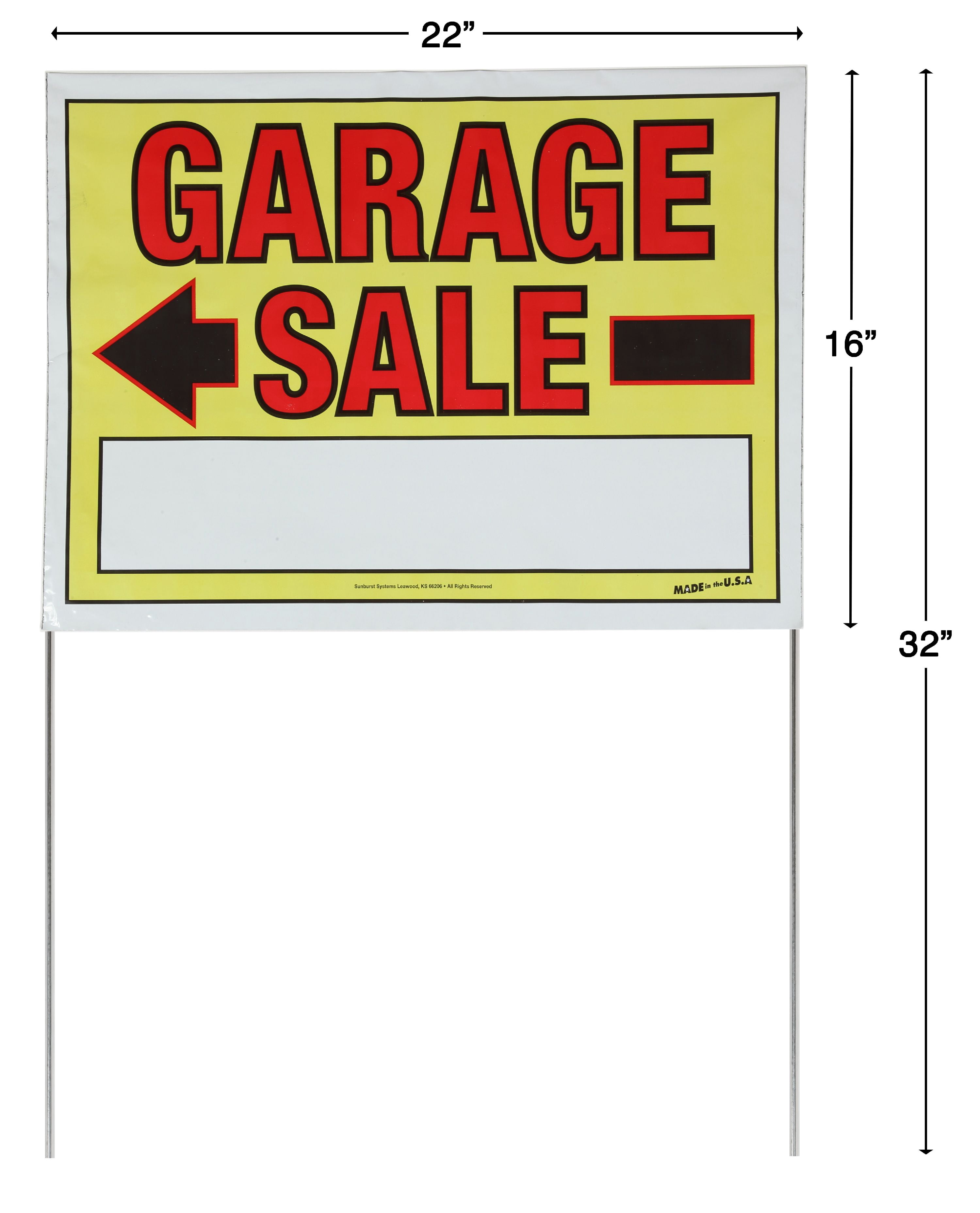 Sunburst Systems 4925 Garage Sale Signs, Large Double Sided with Metal Stakes, Comes Assembled, 22"W x 32"H - 10 pack