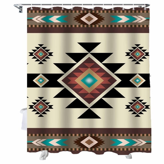 Shower Curtains Red Brown Boho Geometric Bath Curtain Retro Ethnic Art Waterproof Bathroom Shower Curtain Set with Hooks Decoration 36 x 72 Inches