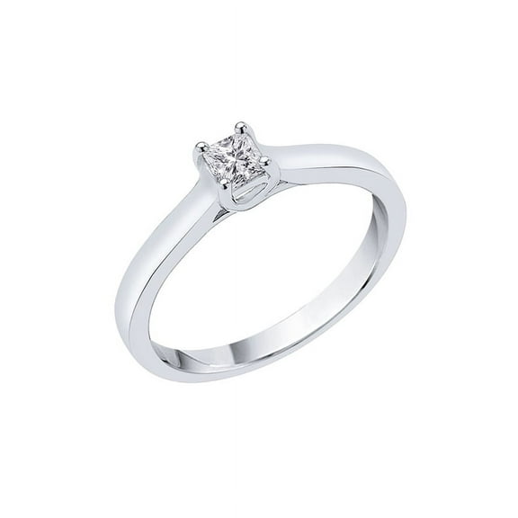 Prong Set Princess Cut Diamond Solitaire Engagement Ring in 10K White Gold (1/4 cttw, H-I, I2-I3)