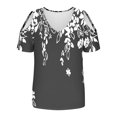 thumbnail image 3 of Tops de Algodón para las Mujeres Impresión de Manga Corta Cuello en V Fuera Del Hombro Blusa de Moda, Imitación de Algodón para el Hogar Diario, 3 of 7