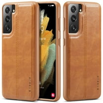 MOHEYO Slim Vegan Leather Cover Thin Luxury Classic Case for Samsung Galaxy S21 5G - Brown