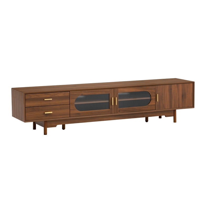 79-in TV Stand for TVs Up to 85", Storage Console Cabinet with Glass Doors & 2 Drawers, Entertainment Center with Cable Holes