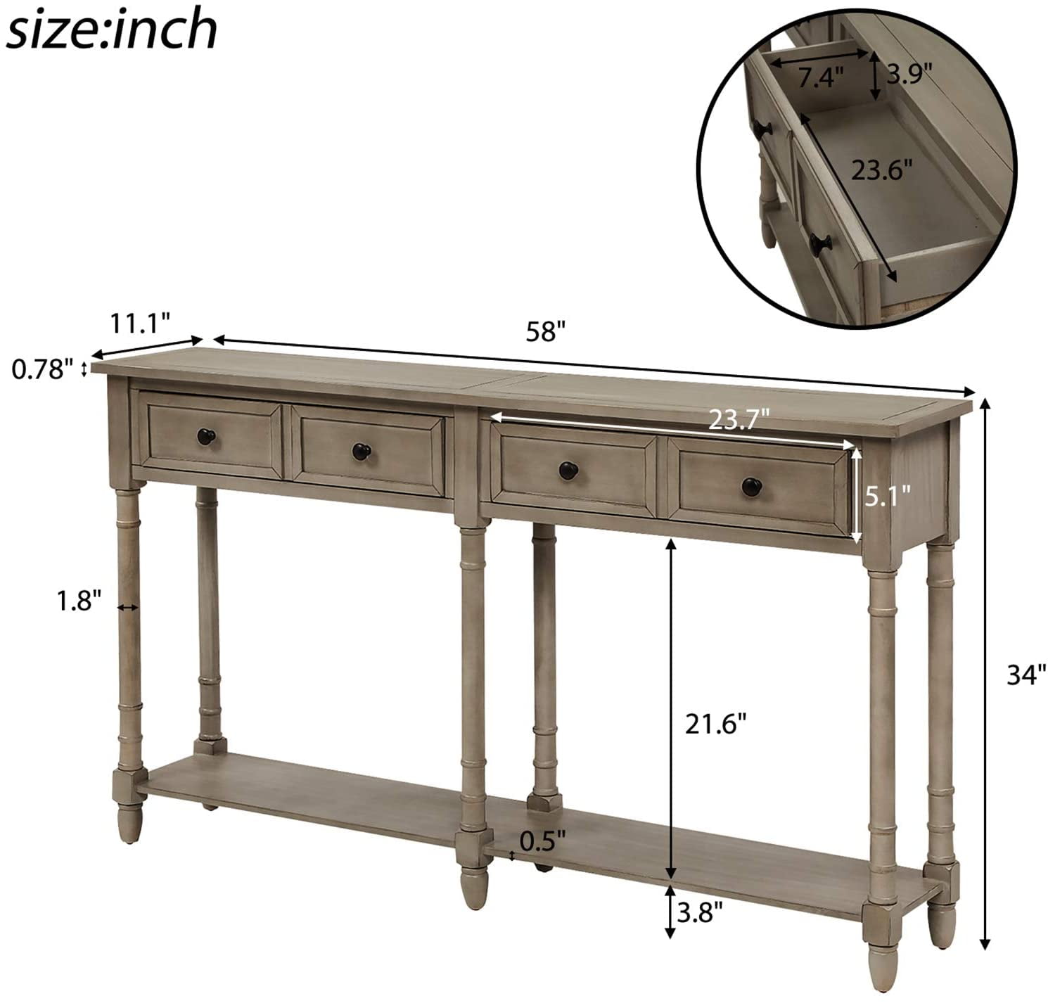 Harper & Bright Designs Retro Console Table Sofa Table for Entryway with Drawers and Shelf Living Room Table