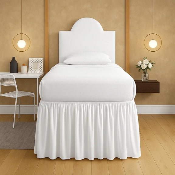 ARLAJO Dorm Bed Skirt Twinxl 42In Drop College Beds Twin Extra Long White Microfiber Ruffled Tailored with Split Corners Wrap Around Dust Ruffle for Lofted College Beds